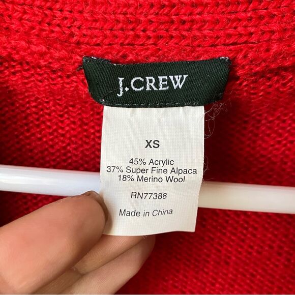 J. Crew Red Alpaca Merino Wool Blend Y2K 90s Preppy Deep V Neck Sweater XS - Picture 6 of 6